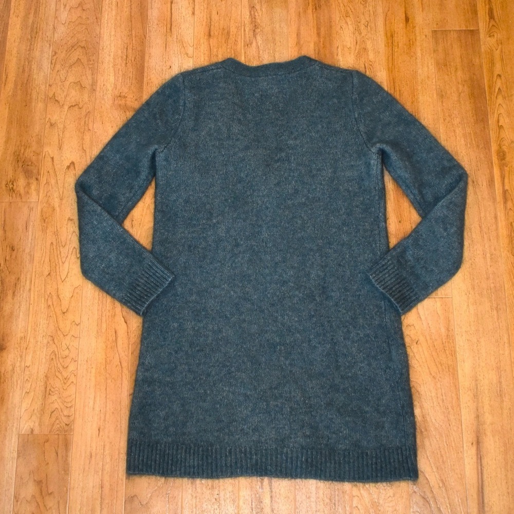 Sezane Mohair Long Cardigan Sweater Womens Medium Green Longline V-Neck Wool - Picture 3 of 4